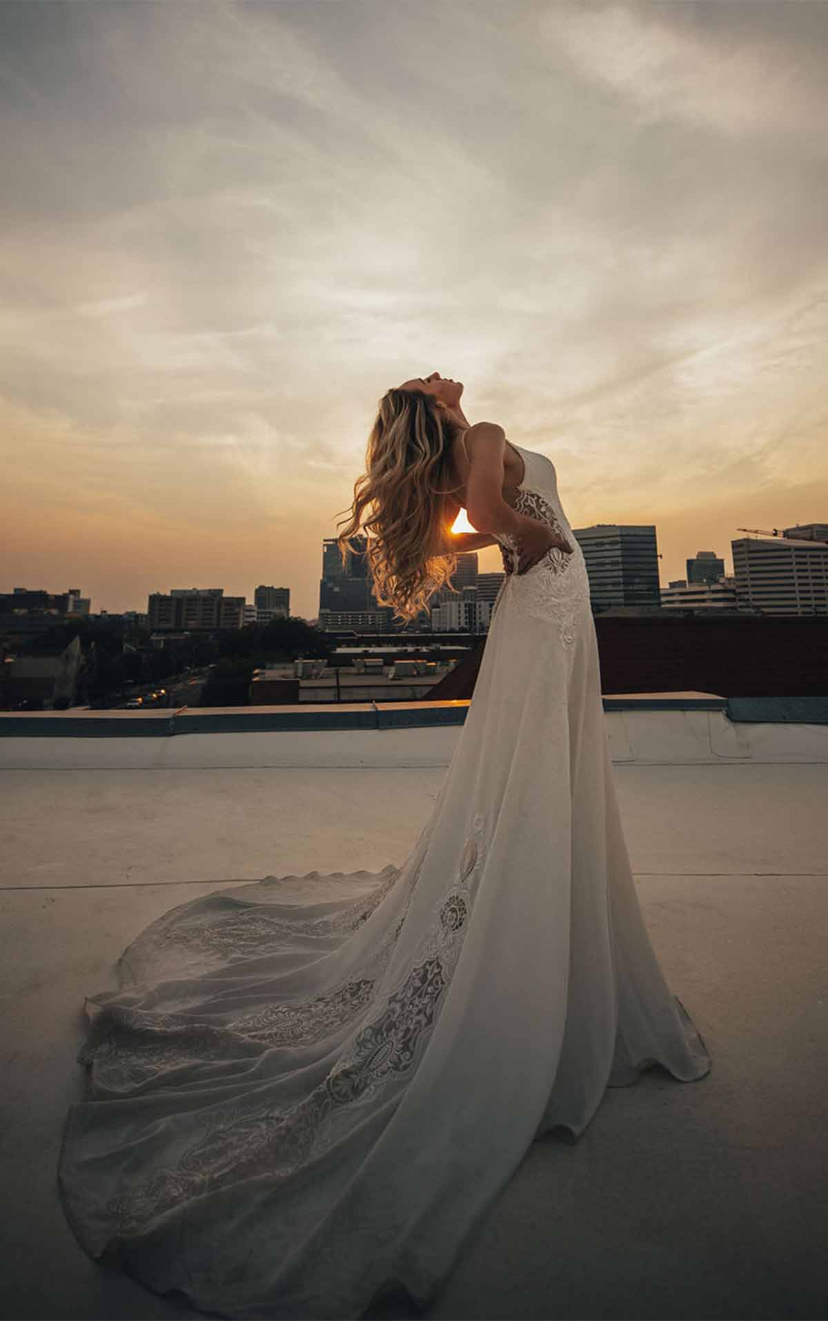 DELTA Embroidered Boho Wedding Dress with Textured Lace and Plunging Sweetheart Neckline by All Who Wander