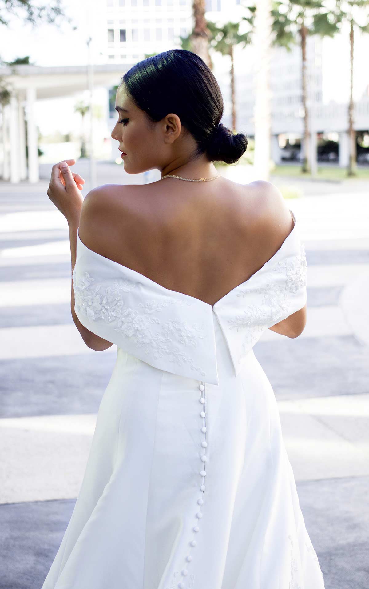 LE1130 Clean Silk Ballgown with Off-Shoulder Wrap by Martina Liana