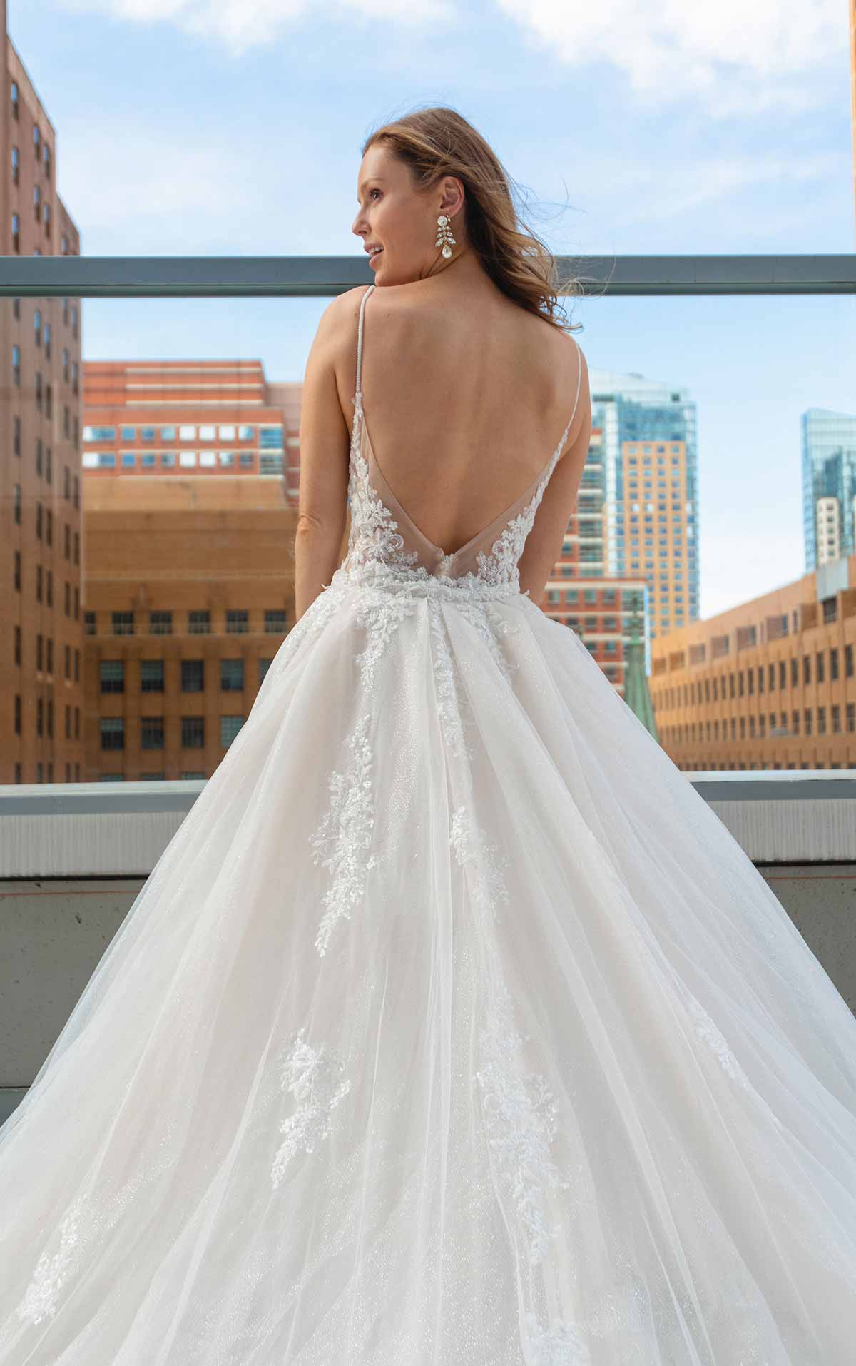LE1125 Sleek Fit-and-Flare Beaded Wedding Gown with Overskirt by Martina Liana