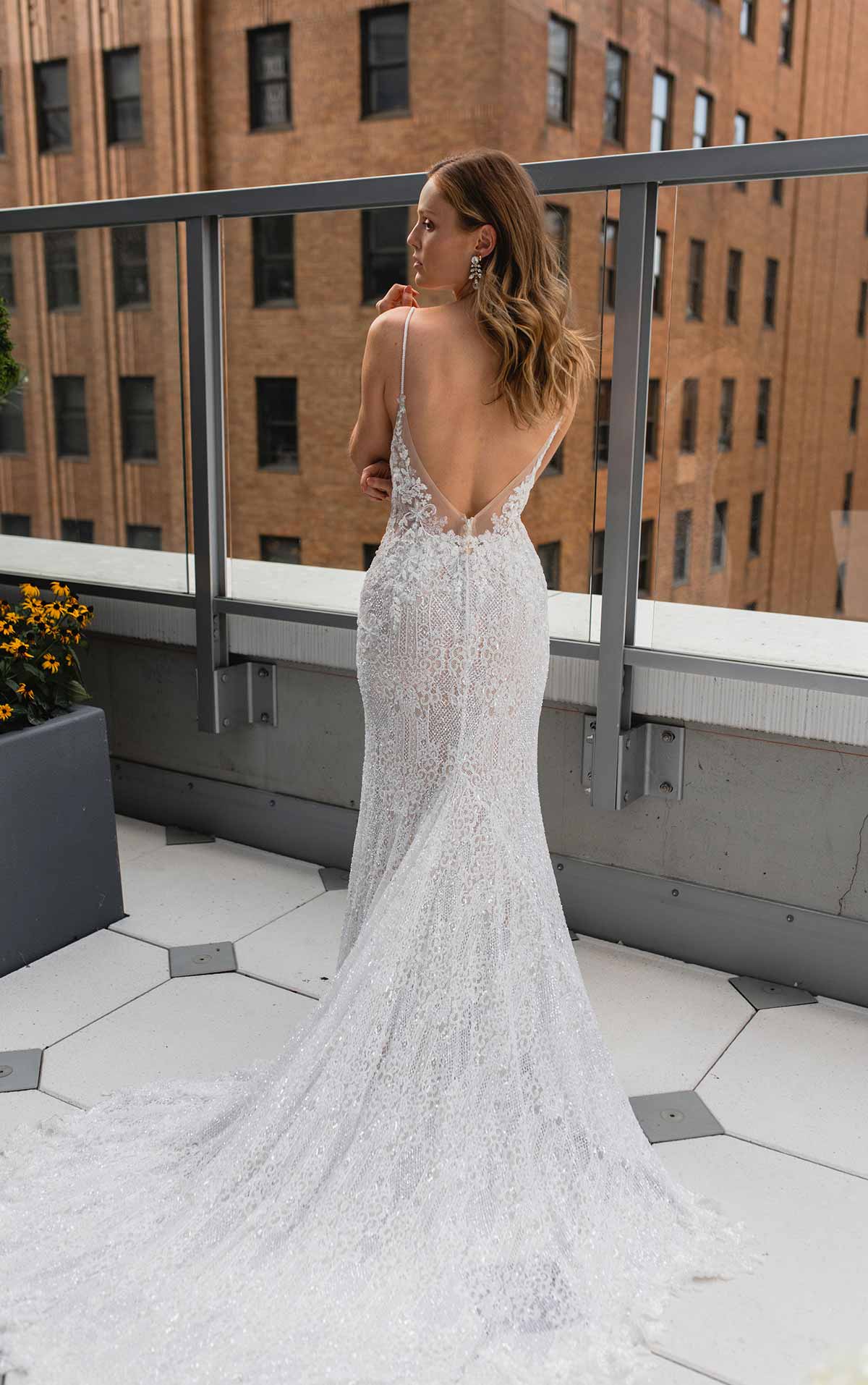 le1125 Sleek Fit-and-Flare Beaded Wedding Gown with Overskirt  by Martina Liana Luxe