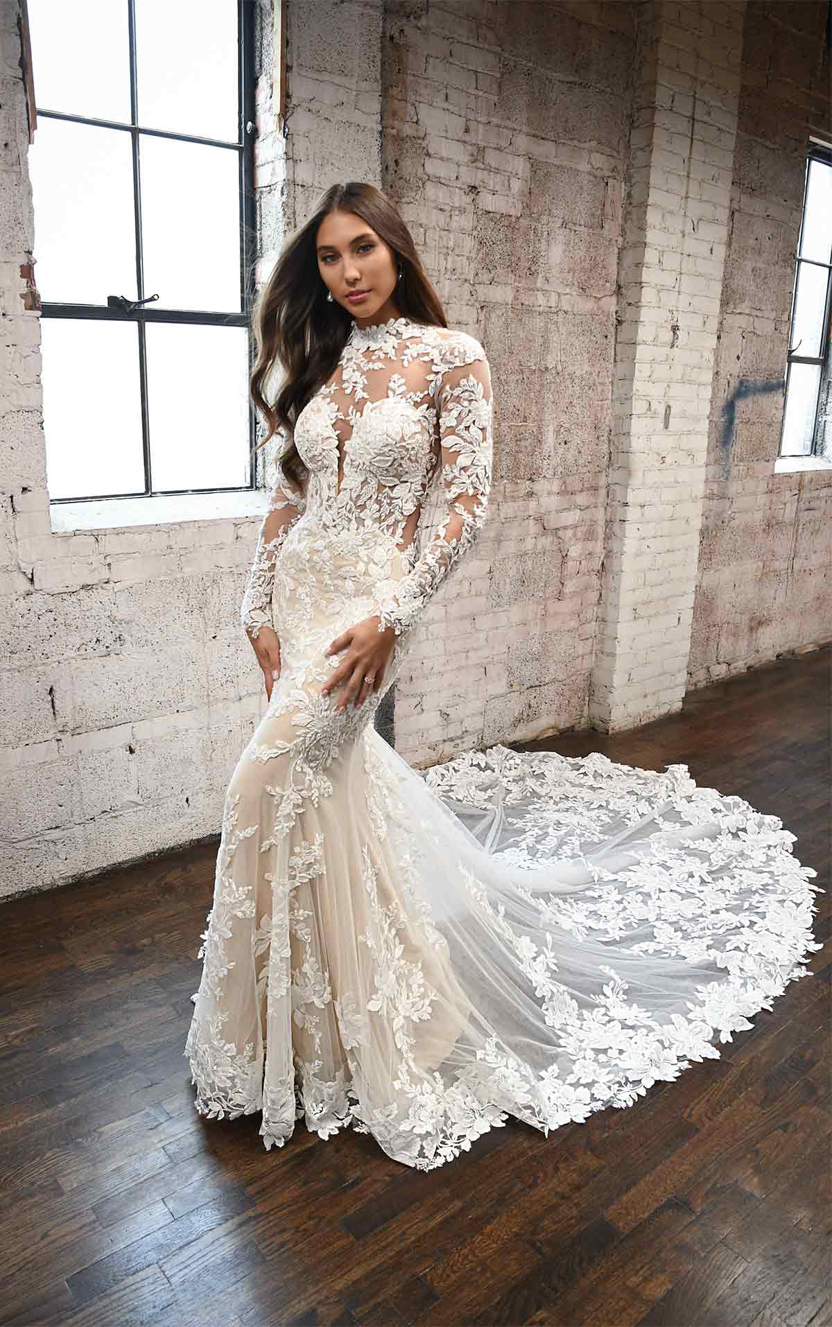 1334 Lace High-Neck Wedding Dress with Long Sleeves  by Martina Liana