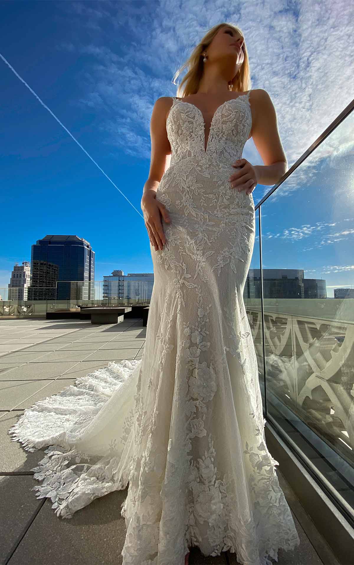 1305 Sexy 3D Lace Wedding Dress with V-Neck and Beading by Martina Liana