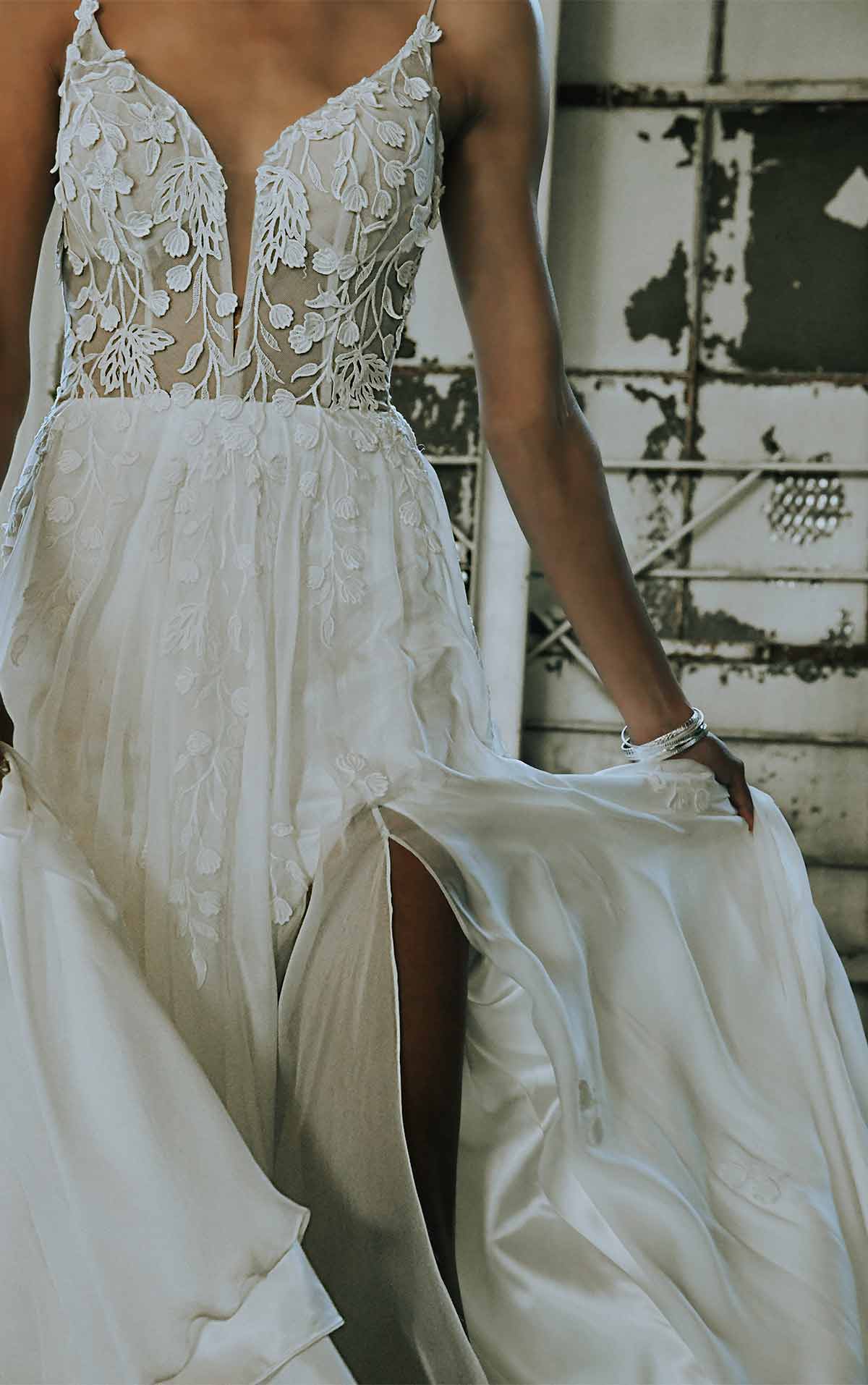 MUSE Modern A-Line Boho Wedding Dress with Minimalist Straps and Plunging V-Neck by All Who Wander