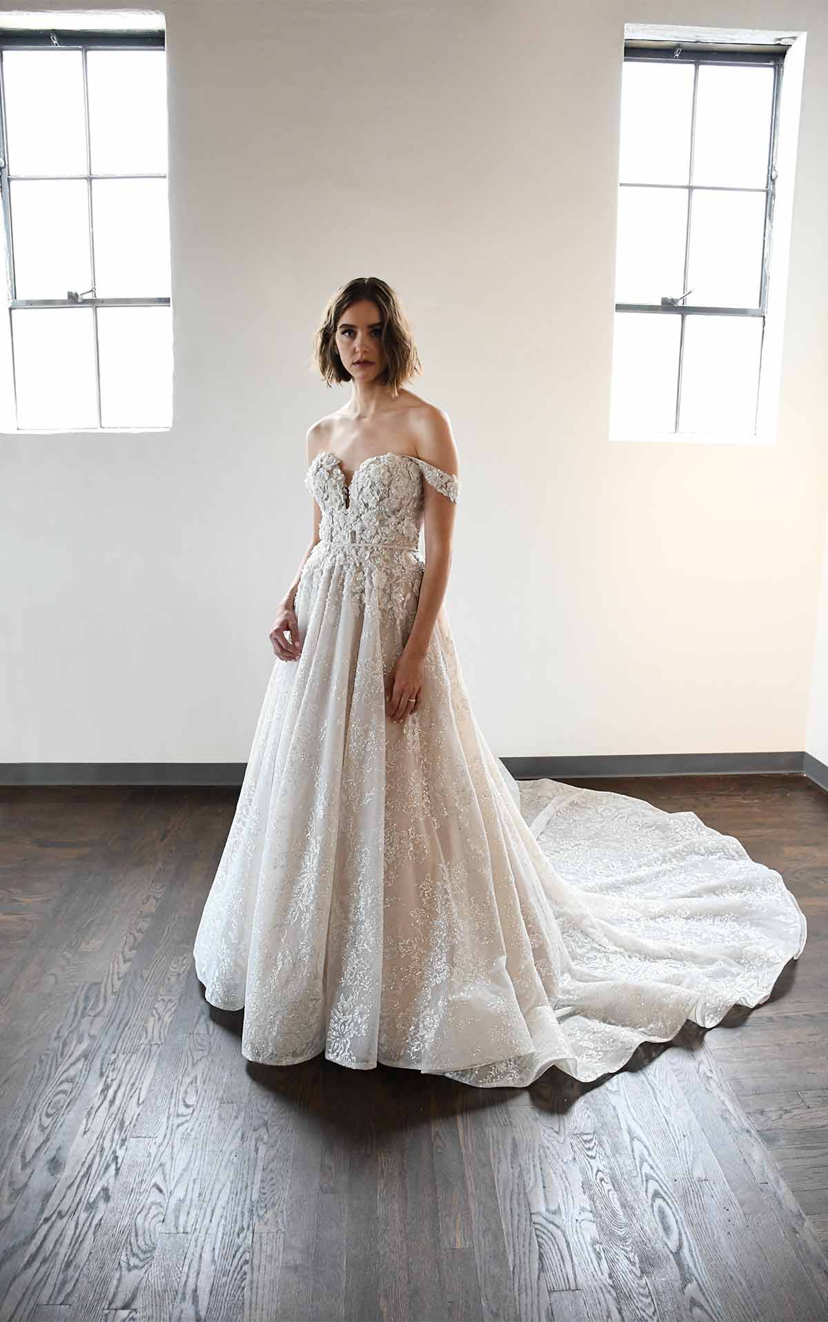 LE1129 Classic and Romantic Off-Shoulder Ballgown with Pockets by Martina Liana