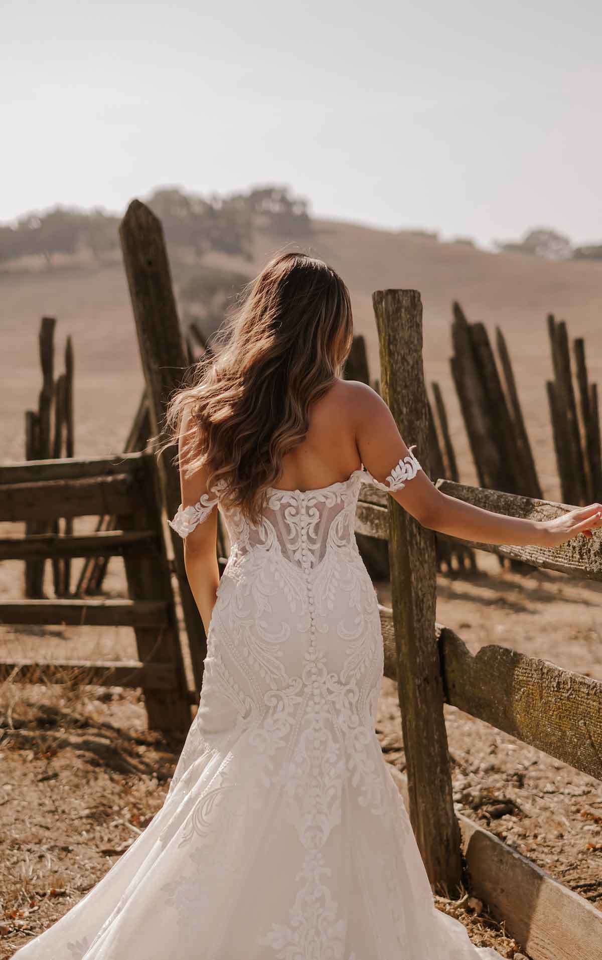 1267 Off-Shoulder  Lace Wedding Dress with Shaped Train by Martina Liana