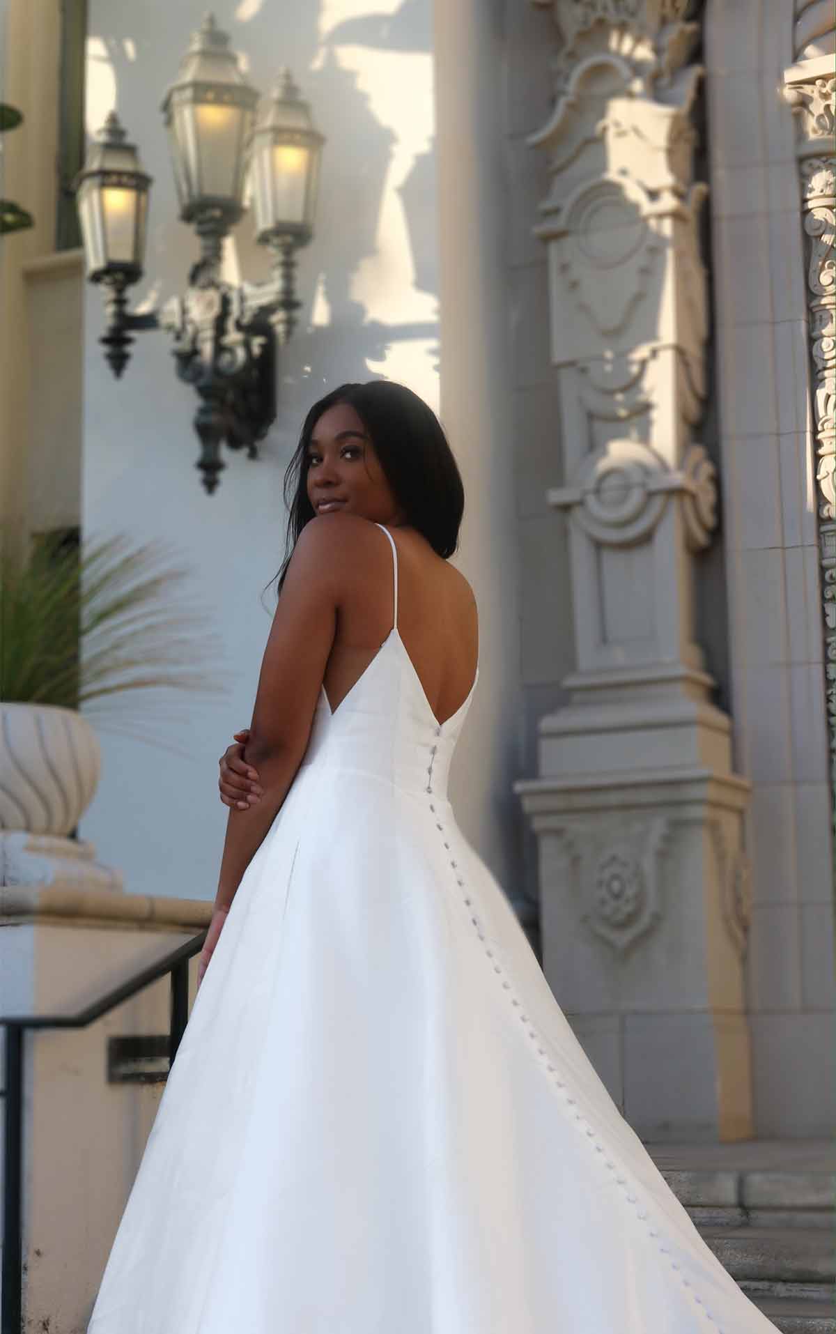 1310 Minimalist Structured Wedding Ballgown with Pockets by Martina Liana