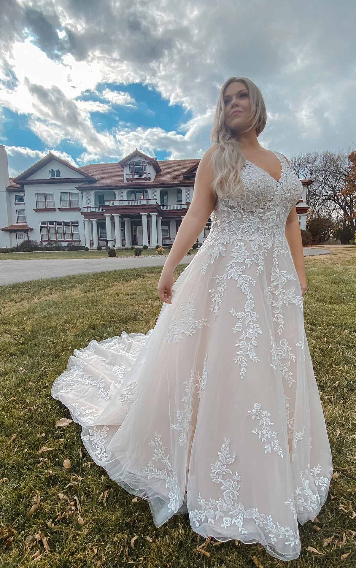 7169+ Romantic Lace Plus Size Wedding Dress with Long Sleeves by Stella York