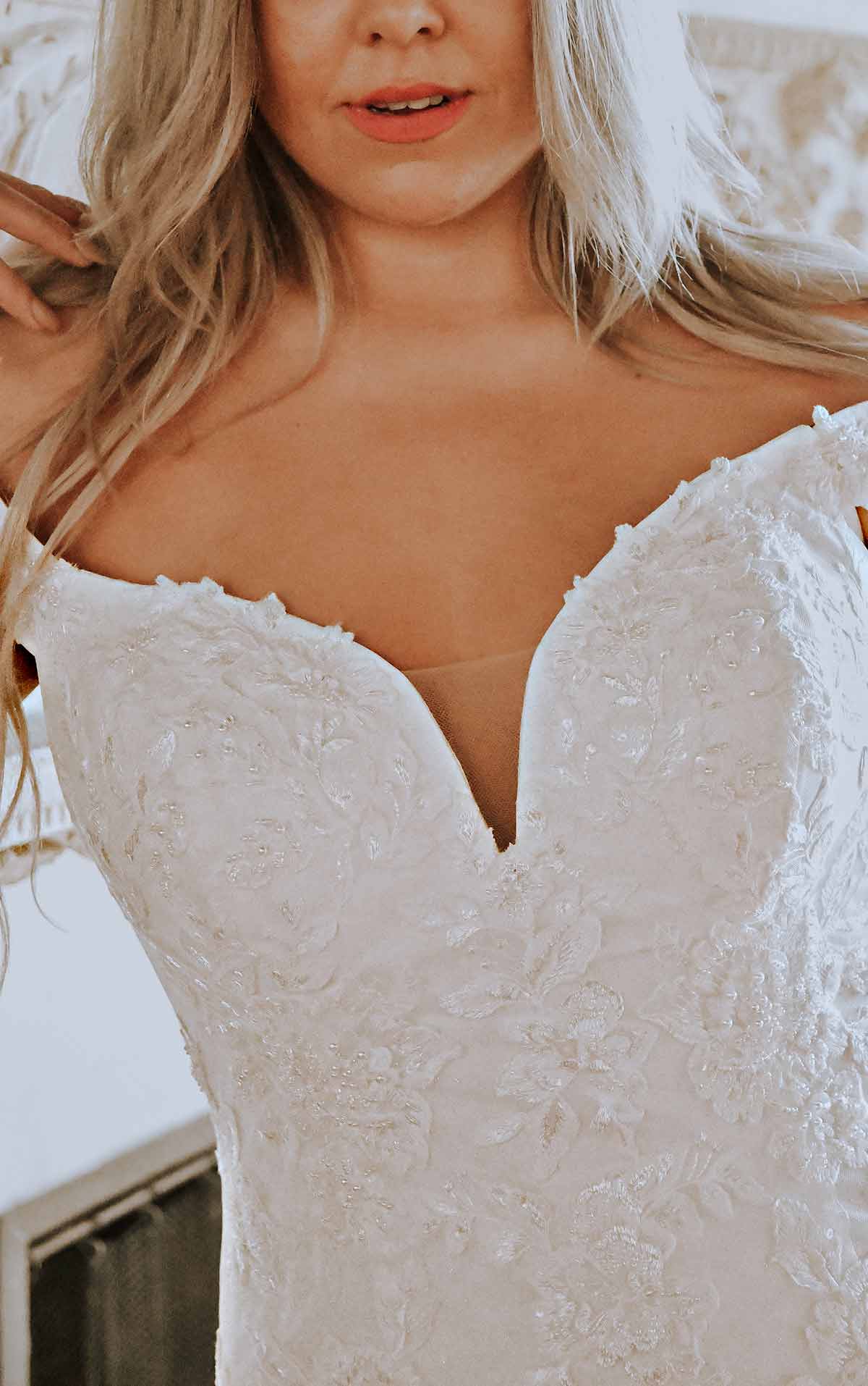 7272+ Off-Shoulder Plus Size Wedding Dress with Shimmer by Stella York