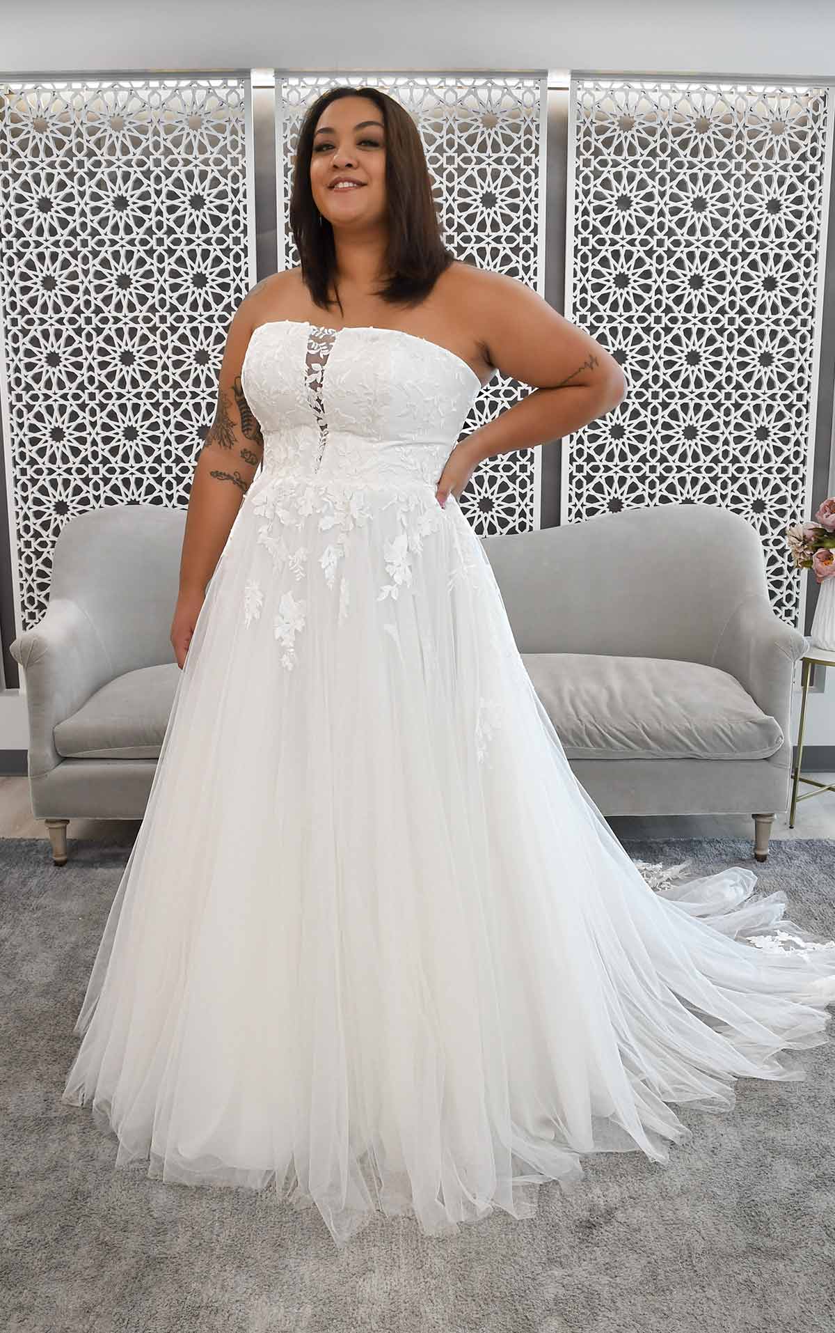 7052+ Strapless A-Line Plus Size Wedding Dress with Illusion Plunge by Stella York