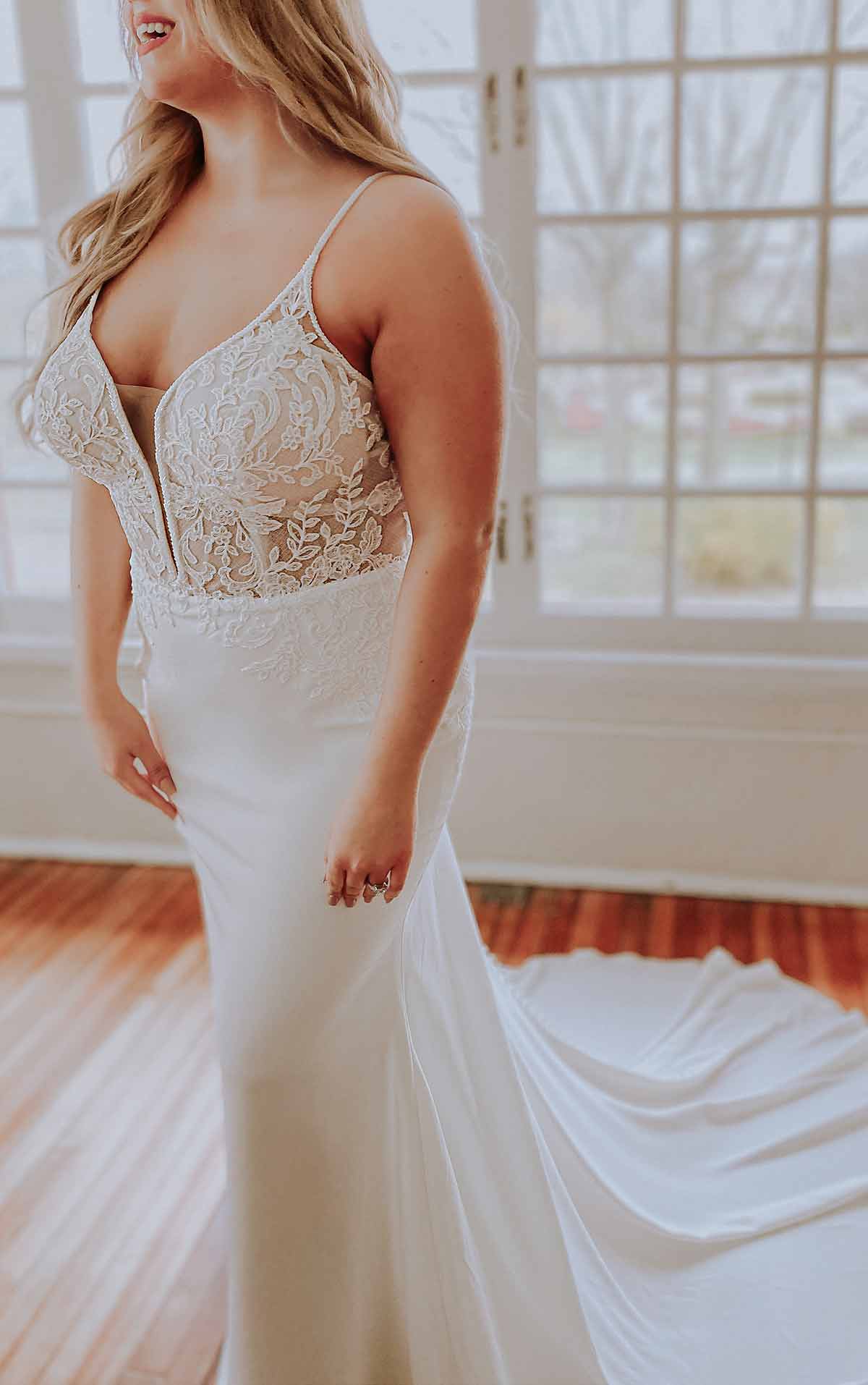 7185+ Clean Modern Plus Size Wedding Dress with Sheer Bodice by Stella York