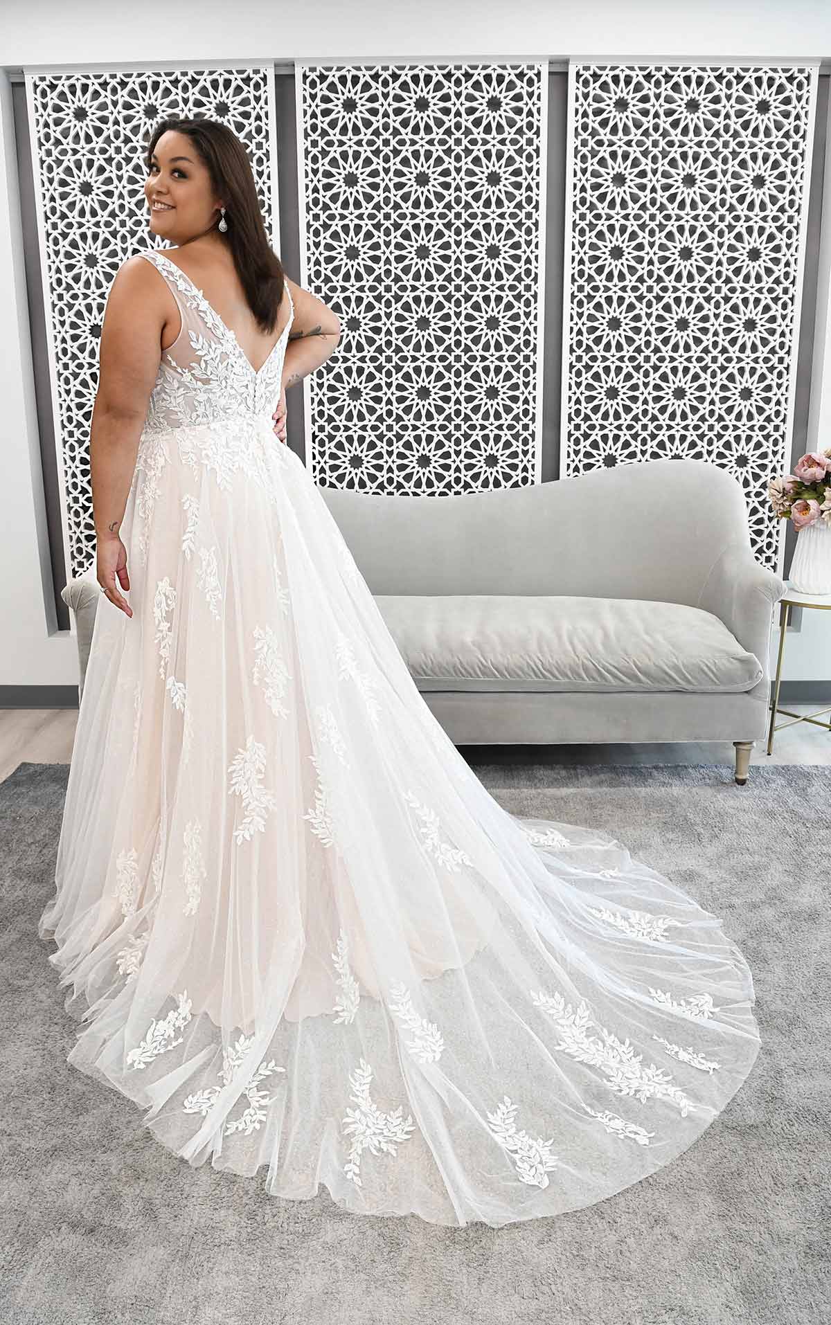 7177+ Boho-Style Plus Size Wedding Dress with Sheer Details by Stella York