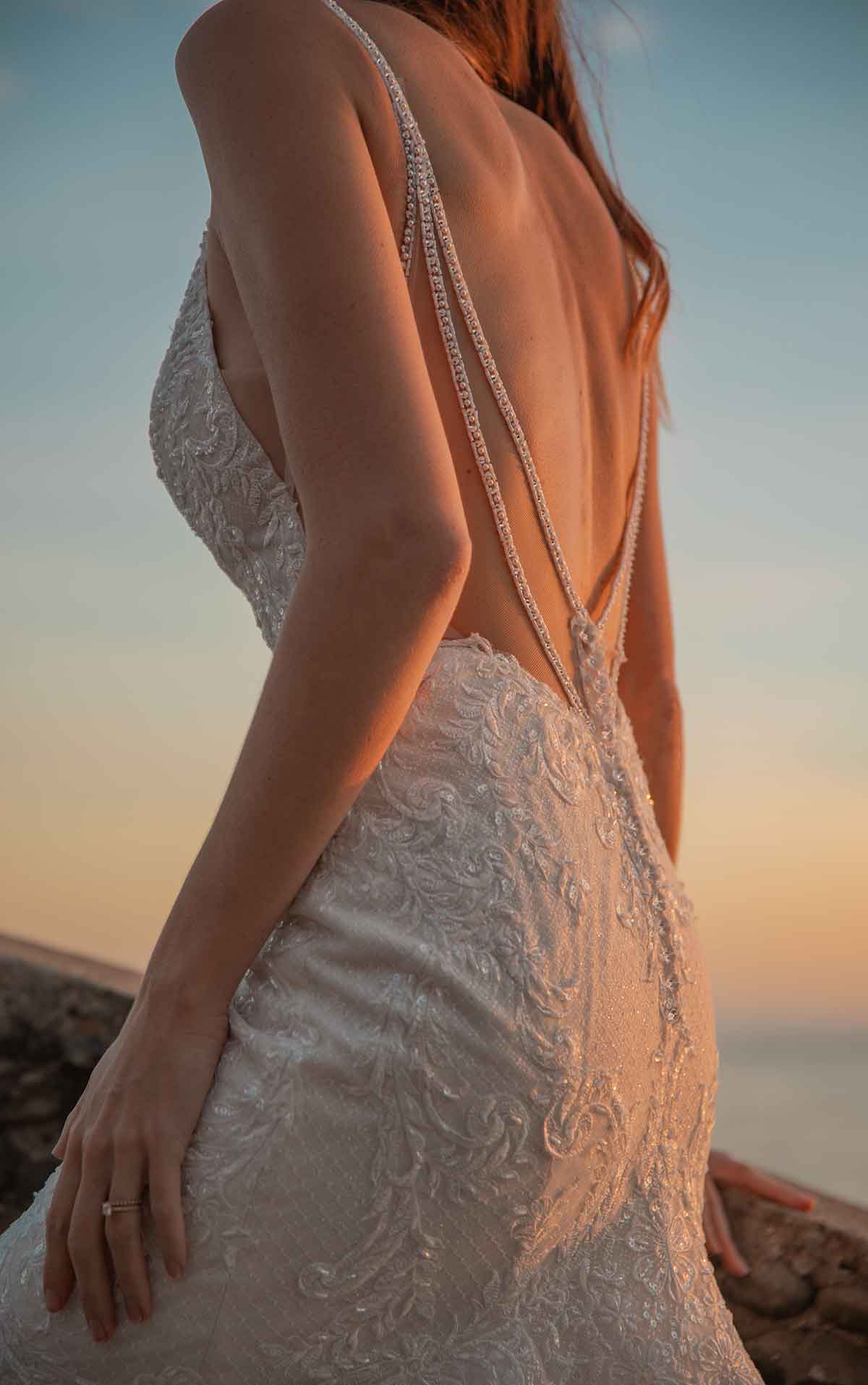 1348 Glamorous Fit-and-Flare Wedding Dress with Back Strap Detail by Martina Liana