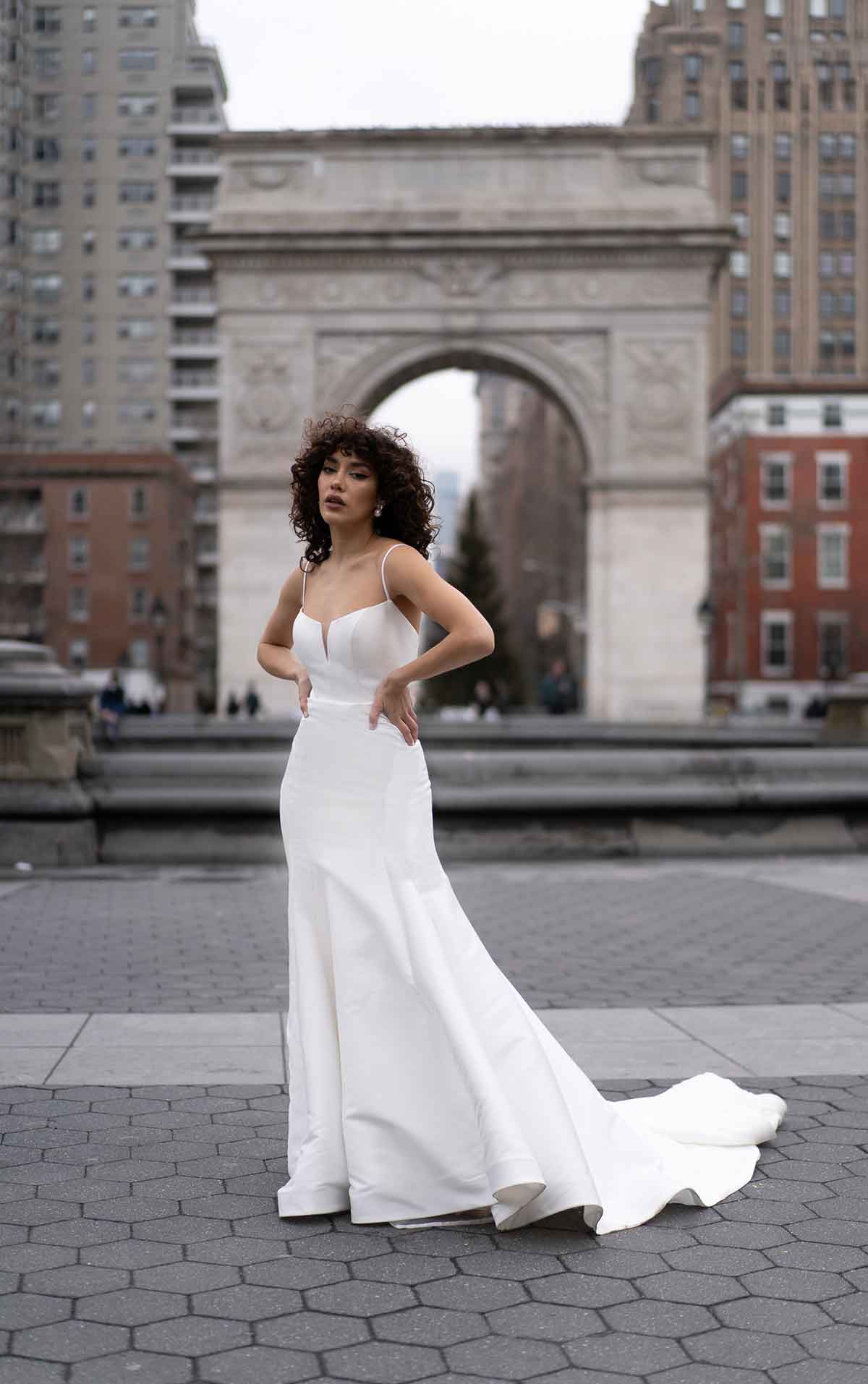 1387 Fit-and-Flare Wedding Dress with Neck Cutout  by Martina Liana