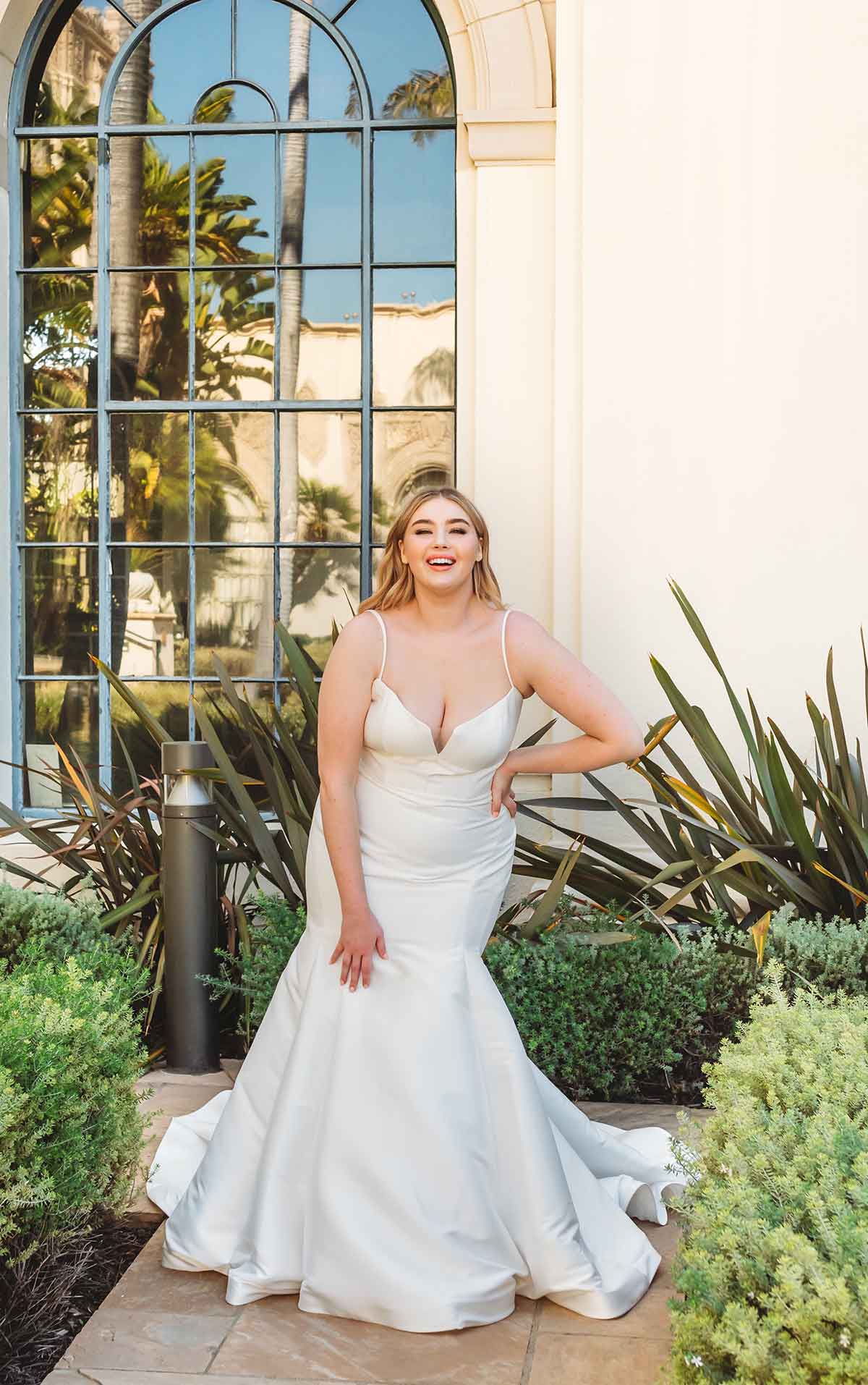 1387+ Fit-and-Flare Plus-Size Wedding Dress with Neck Cutout by Martina Liana