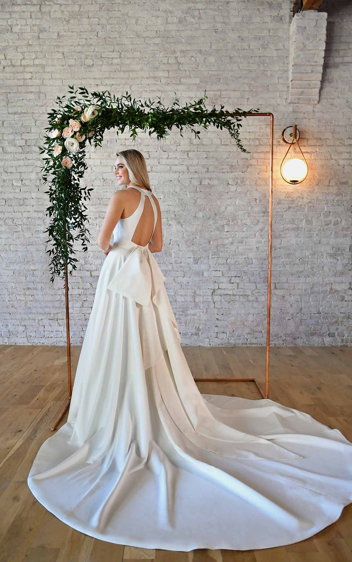 7341 Simple Wedding Gown with Keyhole Back & Bow Detail  by Stella York