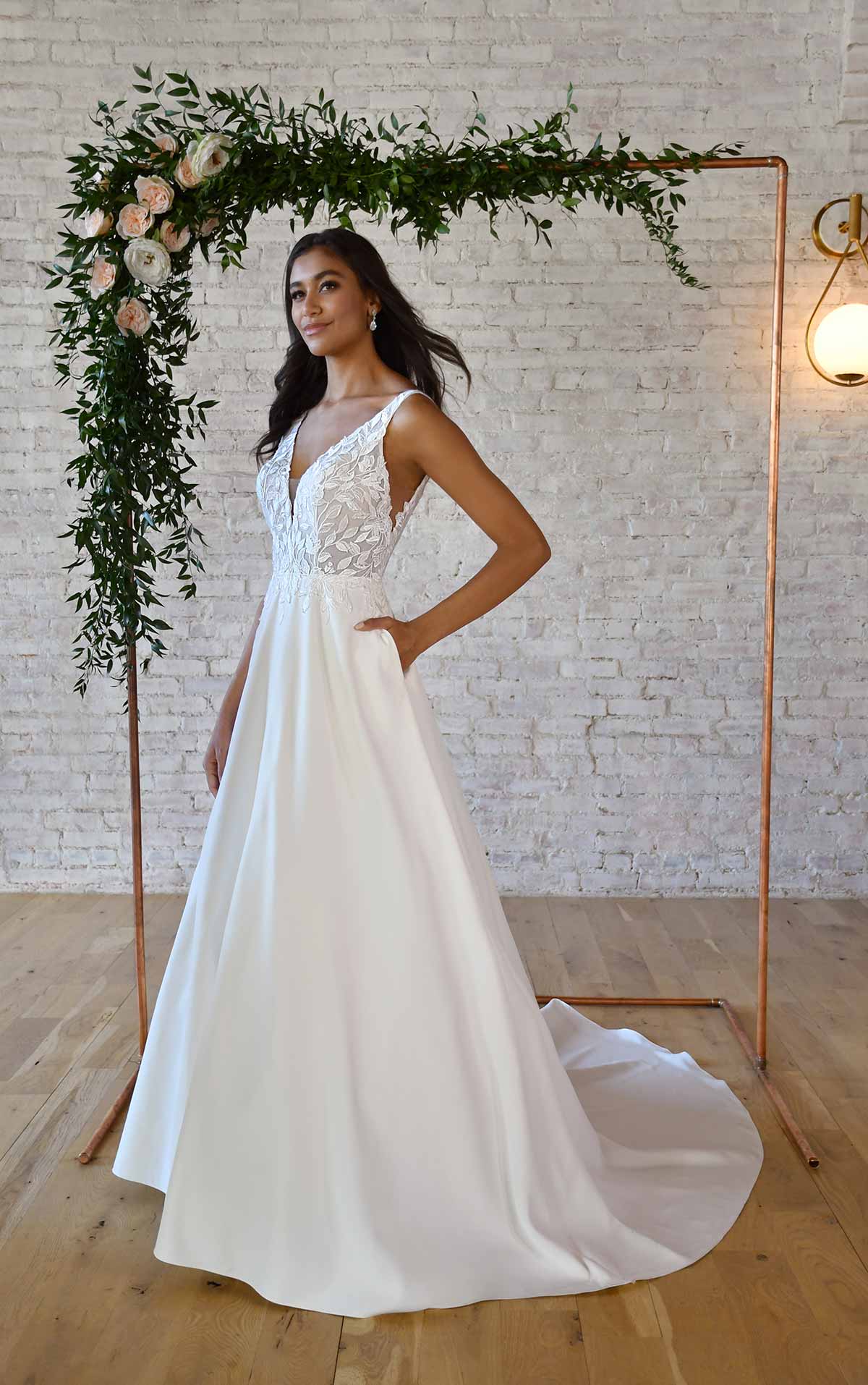 7361 V-Neckline Wedding Dress with Leaf Lace Bodice by Stella York