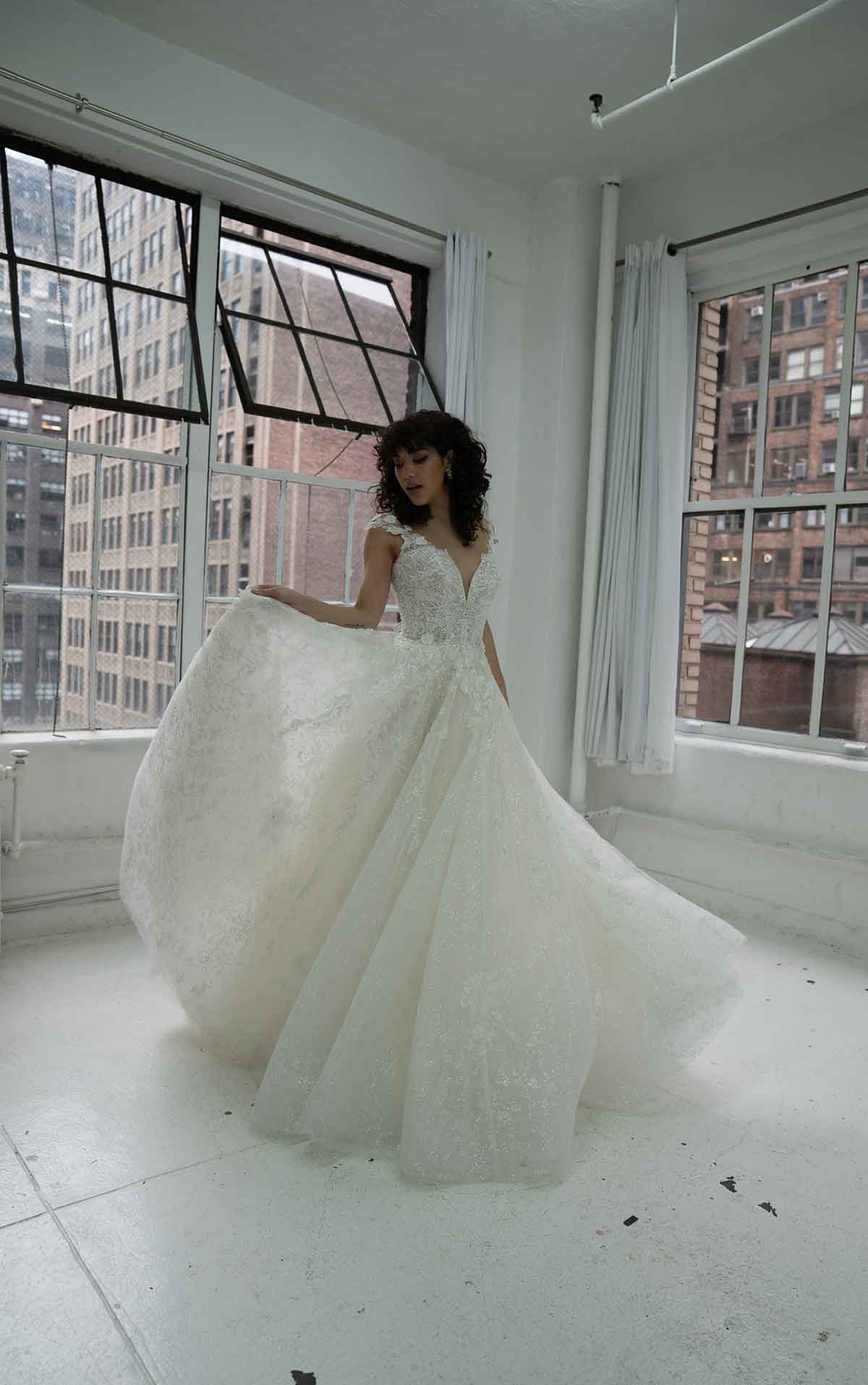 1371 Dramatic Sparkling Ballgown with Lace Details and Keyhole Back by Martina Liana