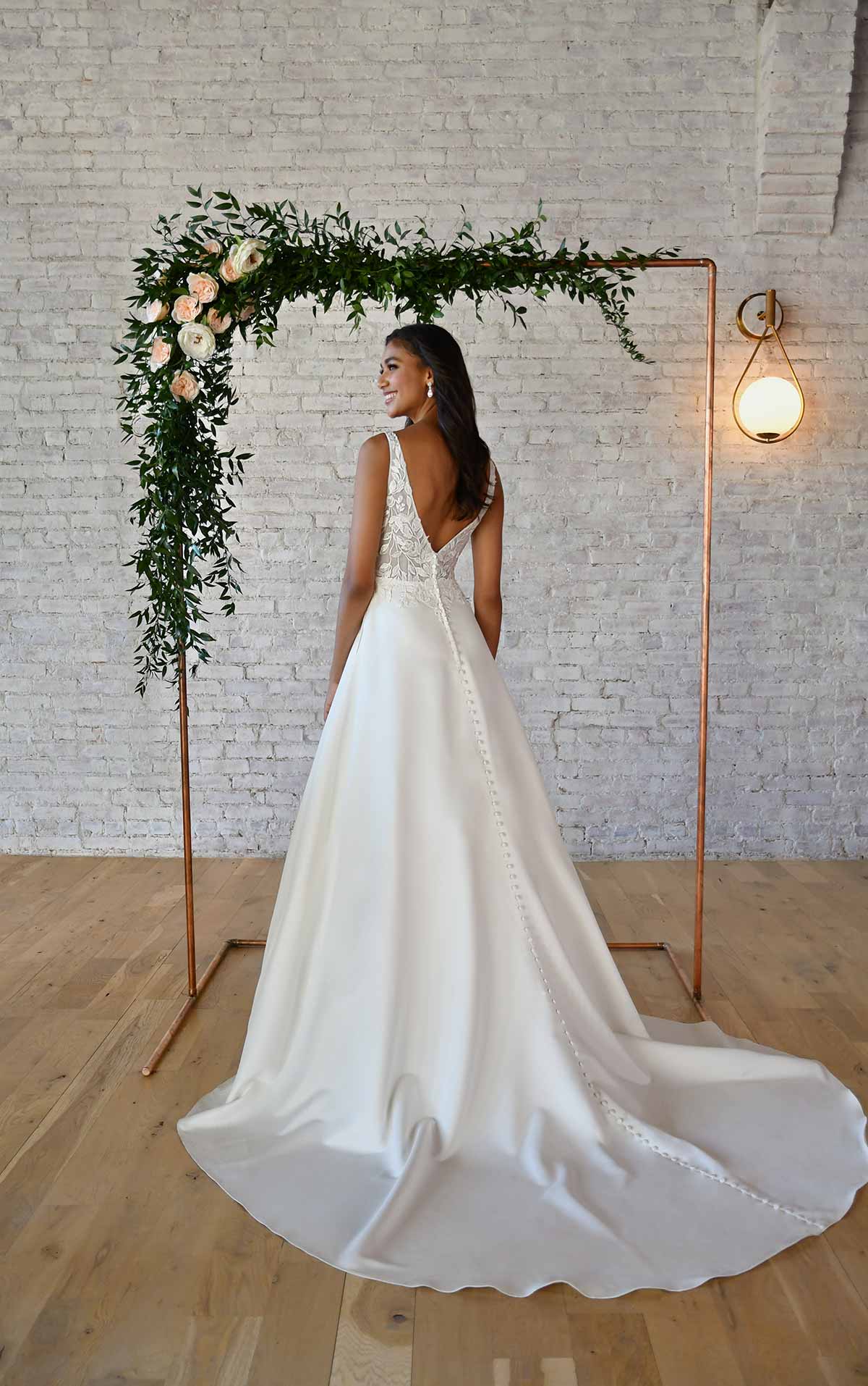 7361 V-Neckline Wedding Dress with Leaf Lace Bodice  by Stella York