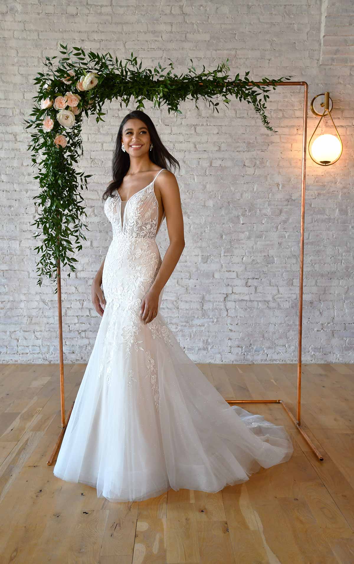 7388 Lace Fit-and-Flare Wedding Dress with Floral Lace by Stella York