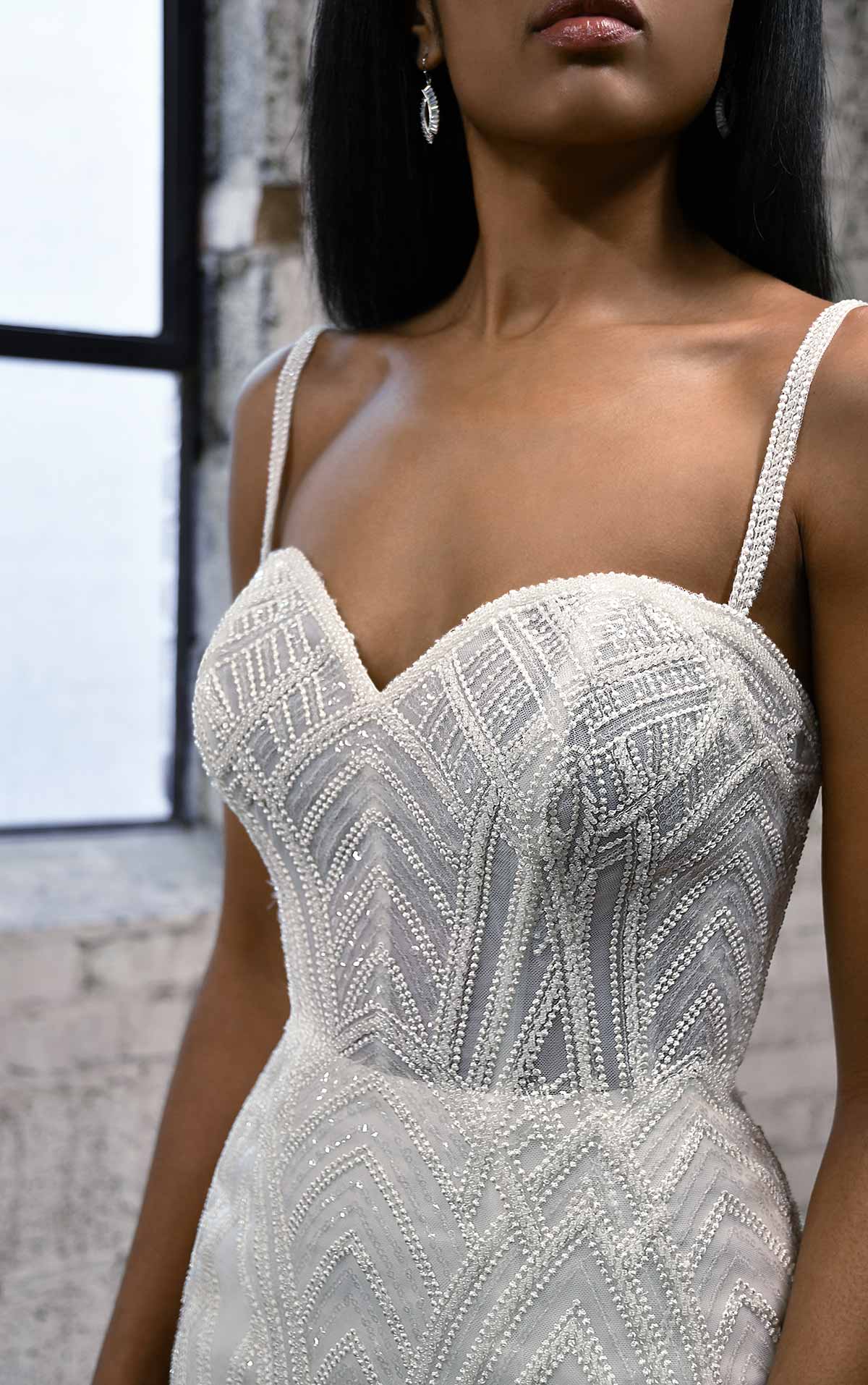 1287 Art Deco Wedding Dress with Detachable Overskirt  by Martina Liana