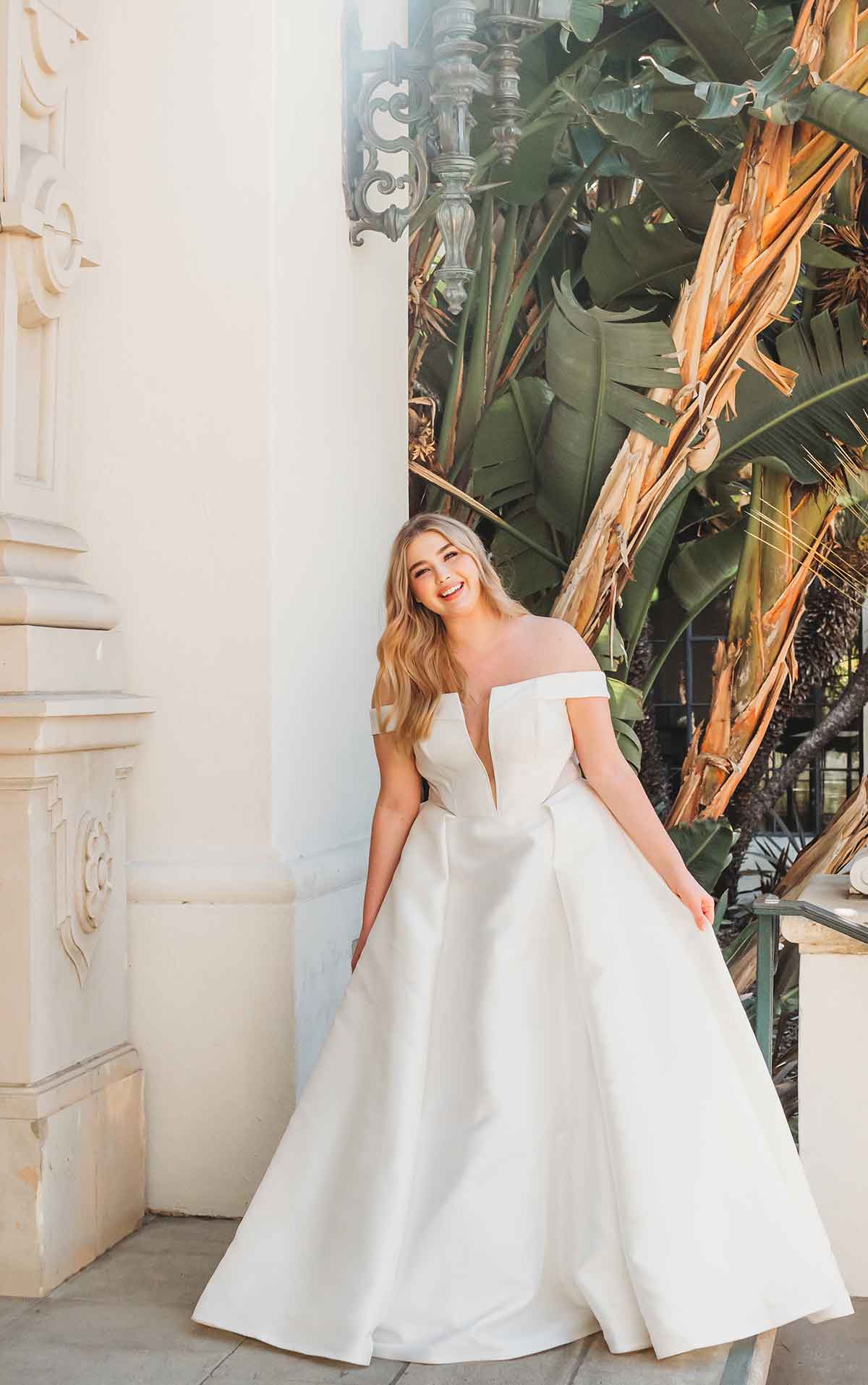 1378+ Simple Plus-Size Ballgown with Cutouts and Sheer Back by Martina Liana