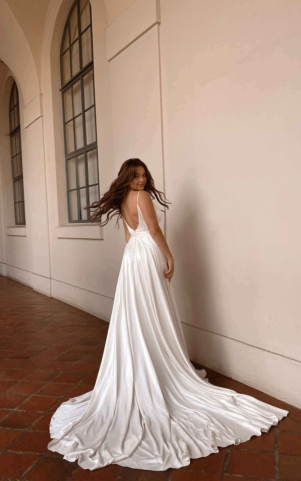 1386 Simple Silk Wedding Dress with Optional Belt  by Martina Liana