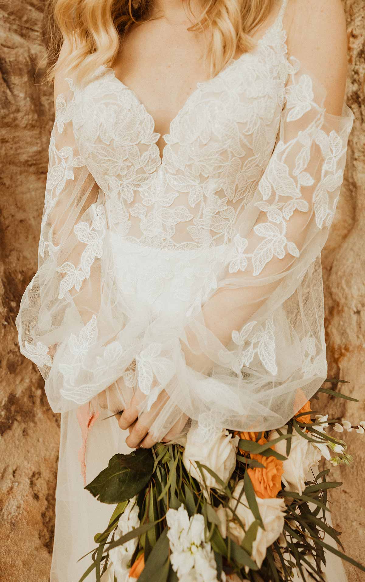 7294 Boho Long-Sleeve Off-the-Shoulder Wedding Dress by Stella York