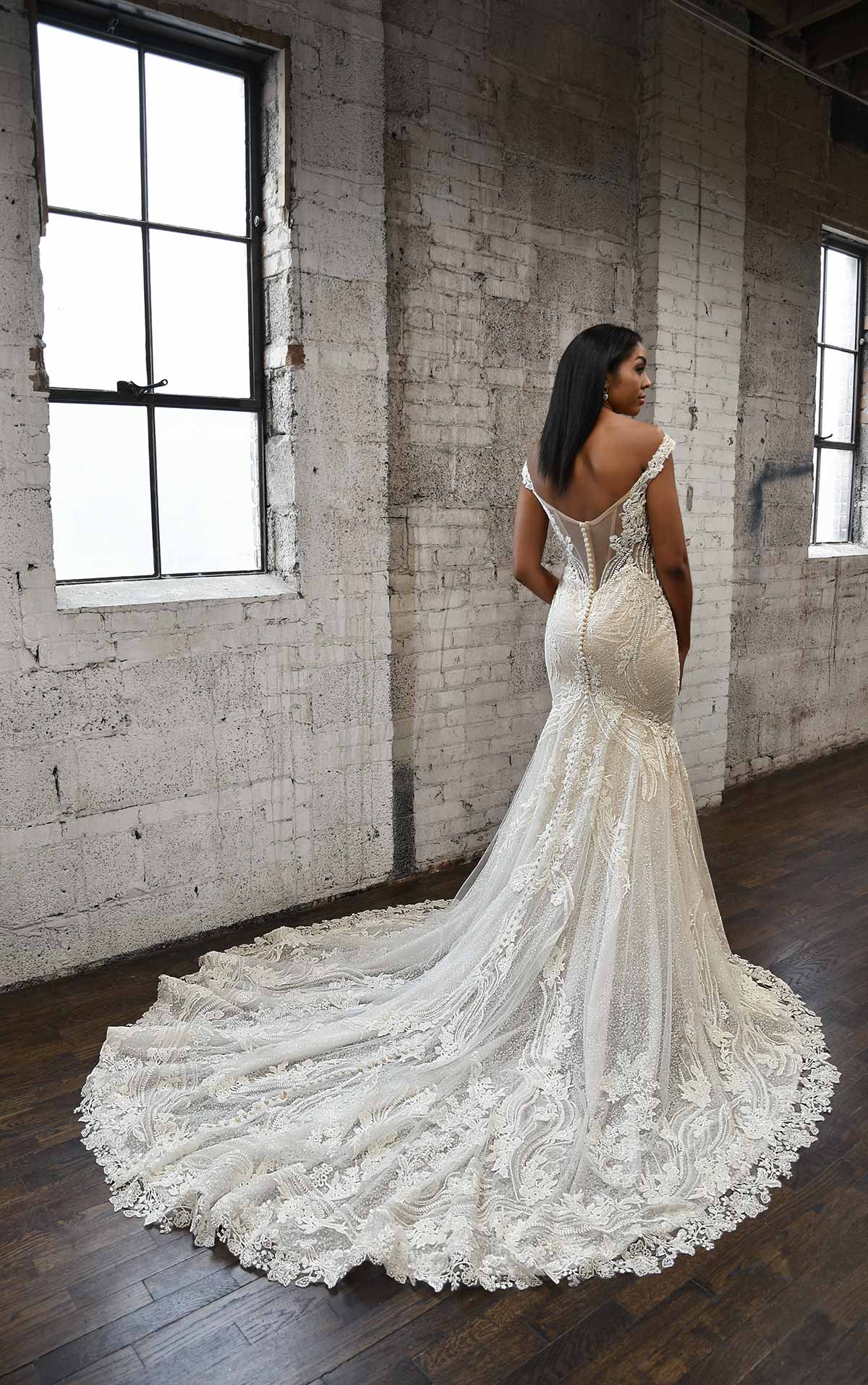 1338 Sexy Fit-and-Flare Wedding Dress with Ornate Lace Embellishments  by Martina Liana