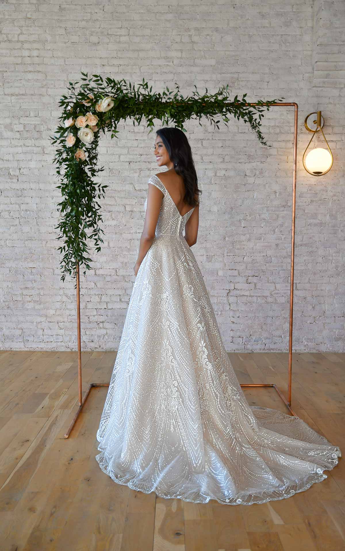 7336 Sparkling A-Line Wedding Dress with Off-the-Shoulder Strap by Stella York