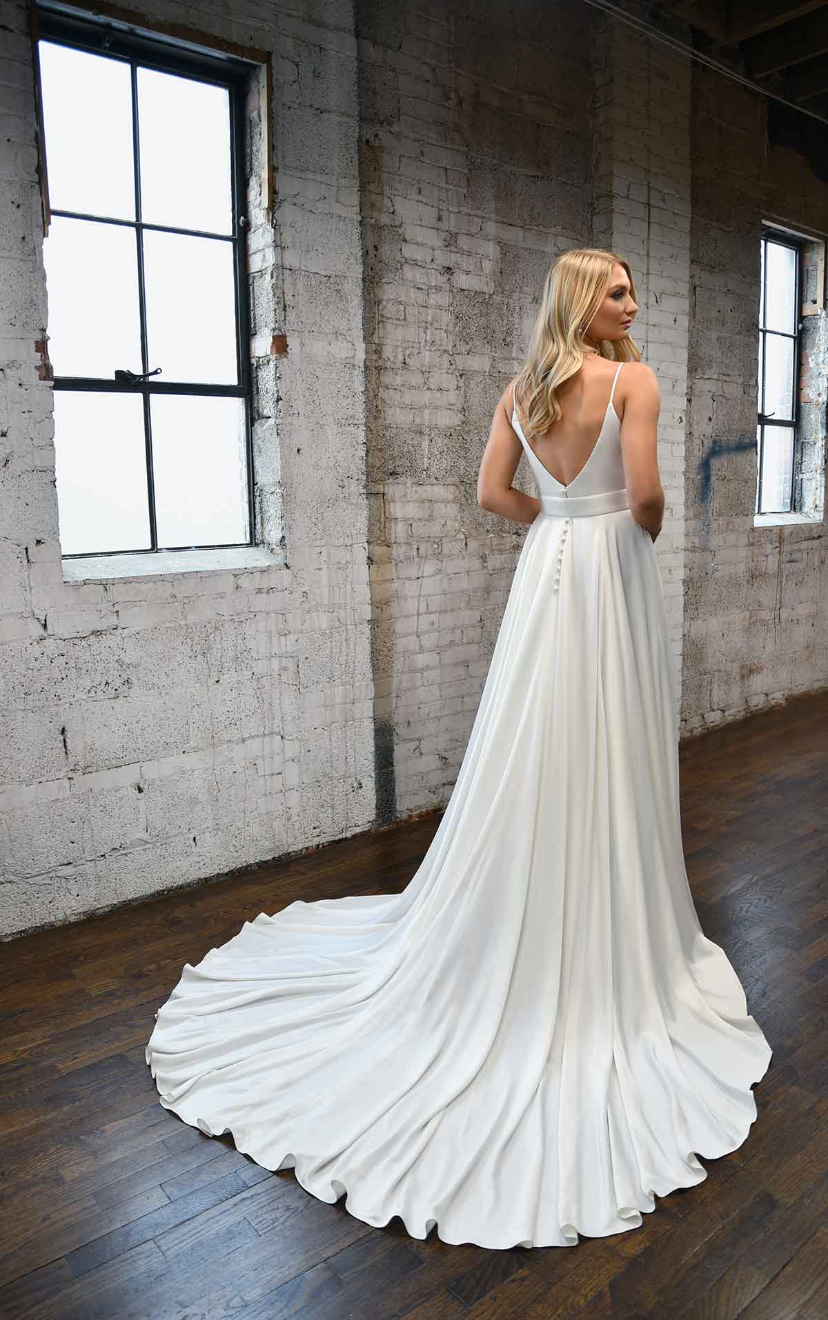 1386 Simple Silk Wedding Dress with Optional Belt by Martina Liana