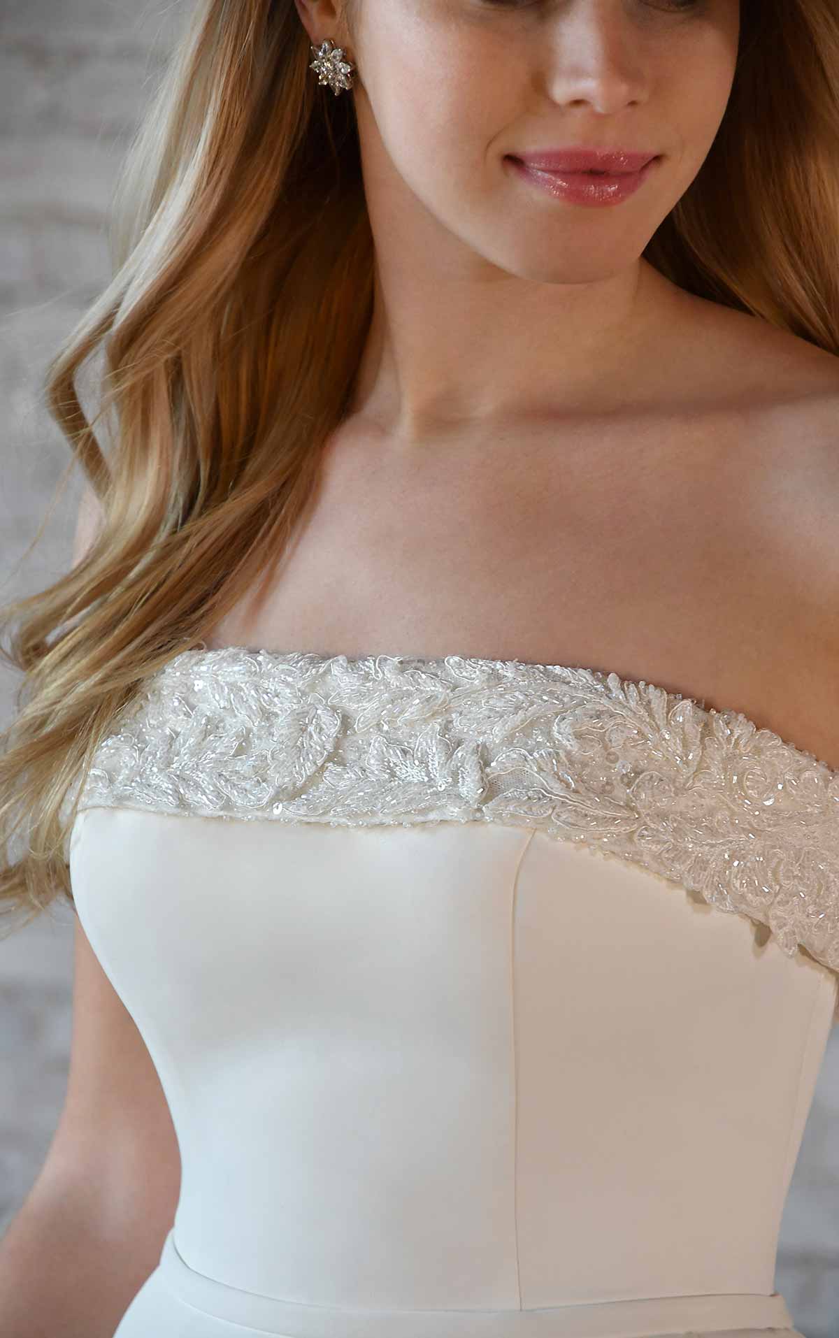 7045 Simple Strapless Wedding Gown with Pockets by Stella York