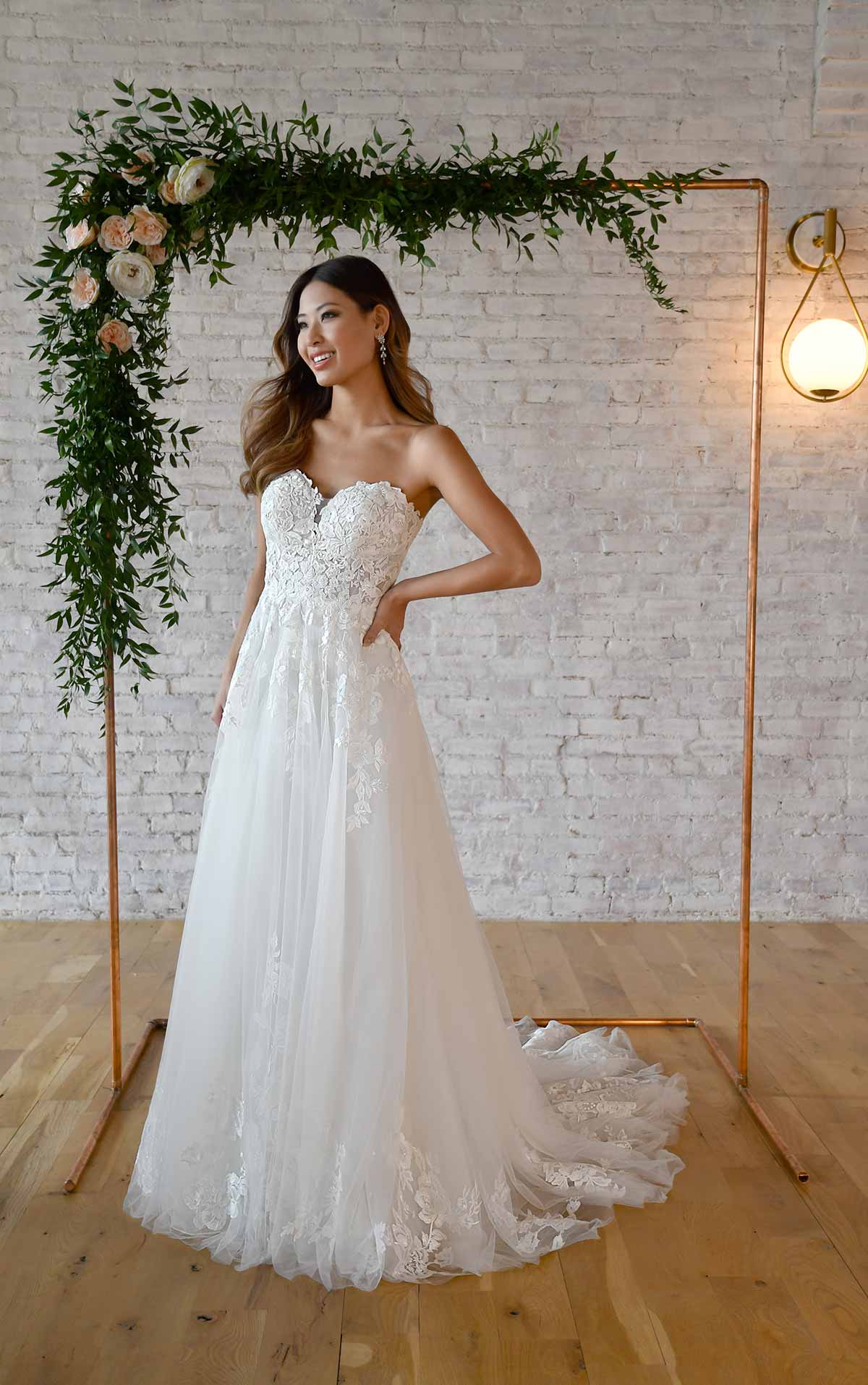 7293 Strapless Sweetheart Lace Wedding Dress with Sheer Back by Stella York