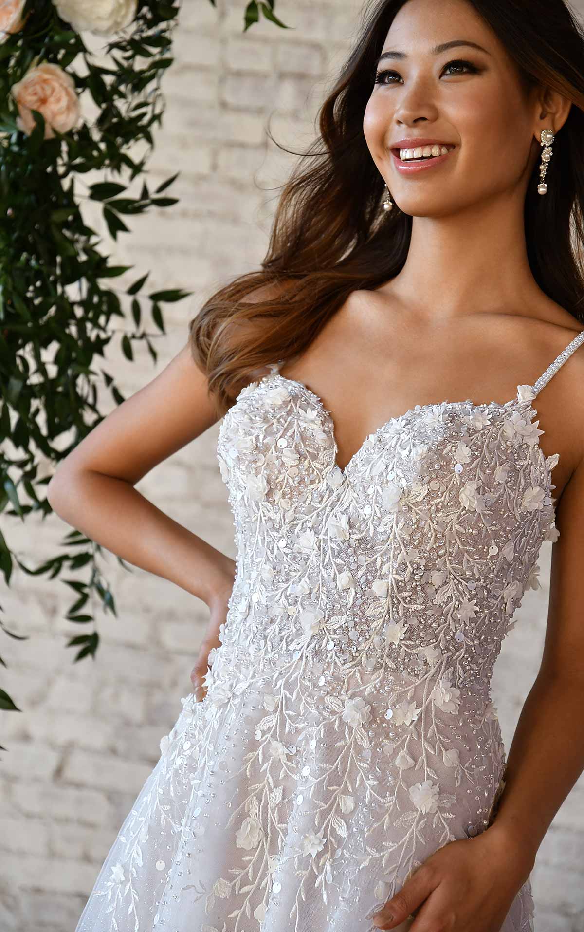 7322 Sweetheart Wedding Dress with Pearl, Floral and Sequin Embellishments by Stella York