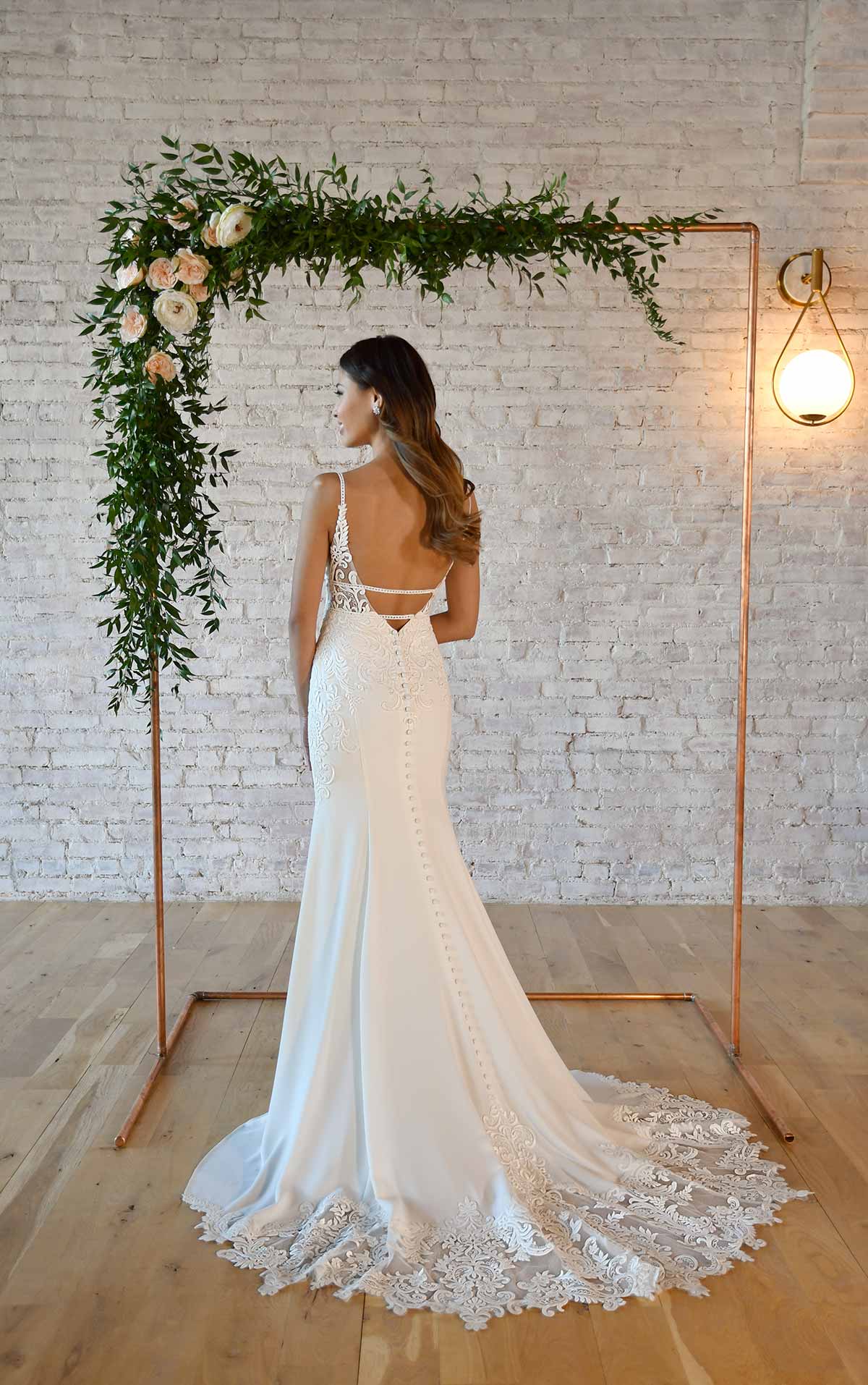 7324 V-Neckline Wedding Dress with Back Detail and Lace Train  by Stella York