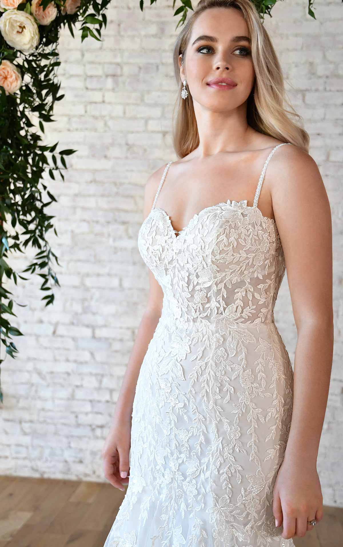 7337 Fit-and-Flare Lace Wedding Dress with Sweetheart Neckline and Delicate Straps by Stella York